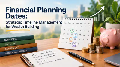 Illustration of a financial calendar with savings and investment milestones marked